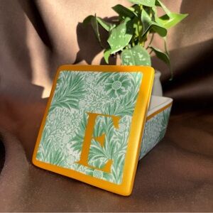 Anthropologie Pink Sky Monogram Ceramic Trinket Box Personalized E